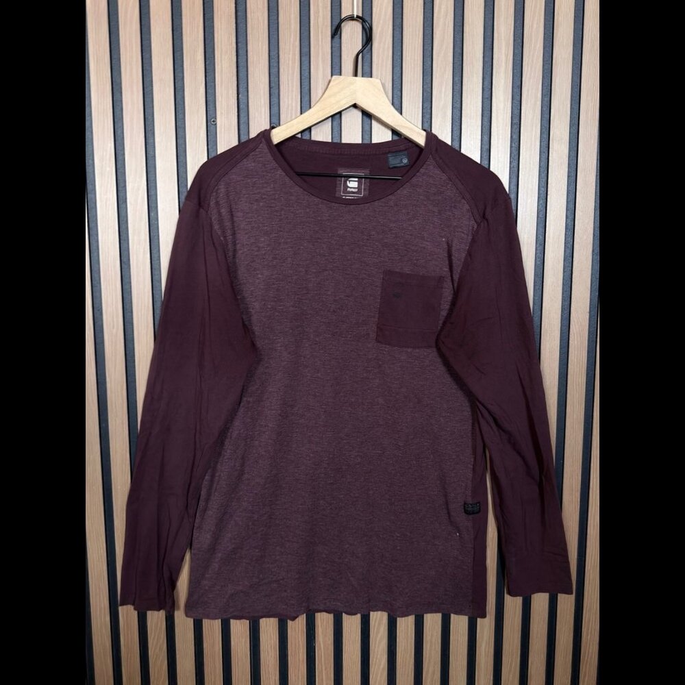 G-Star Raw T Shirt Large Mens Burgundy Heather Long Sleeve Harm Pocket Tee